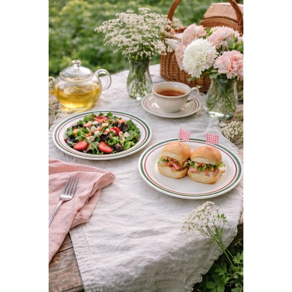 Corelle HEATHER Salad Luncheon Plates Set of 2, Pink Green Rim, Cottagecore Cute